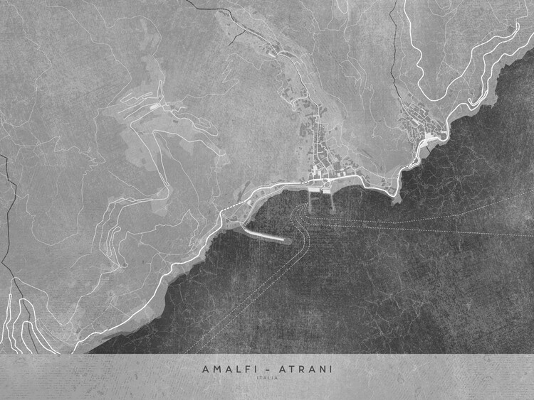Poster Map of Amalfi & Atrani - Amalfi coast - (Italia) in gray
