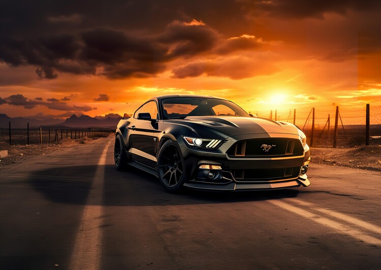 Poster Mustang GT Muscle Car in the Sunset