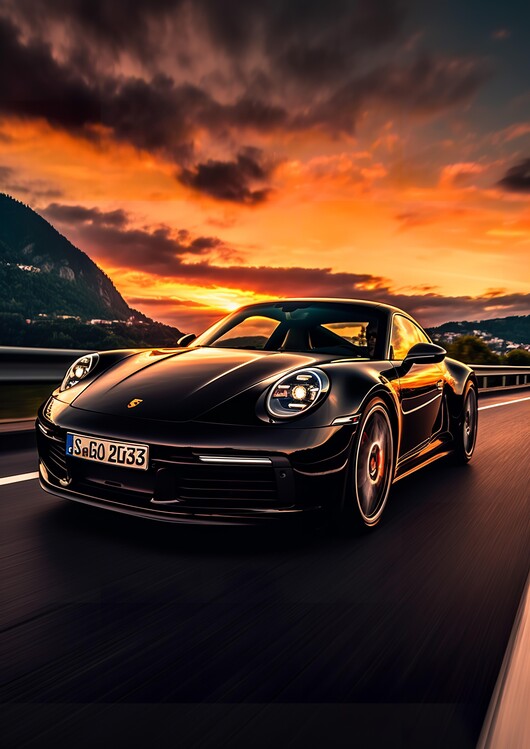 Poster Porsche 911 Car in Sunset