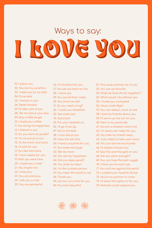 Poster Malou Studio - 75 Ways to say: I love you - Orange