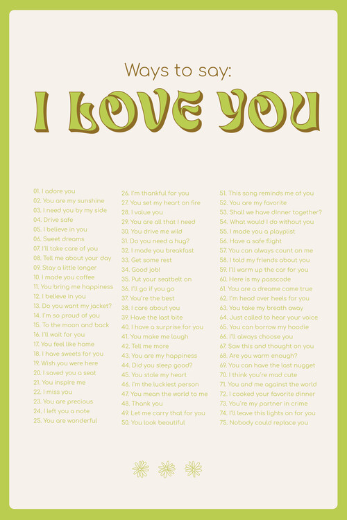 Poster Malou Studio - 75 Ways to say: I love you - Green