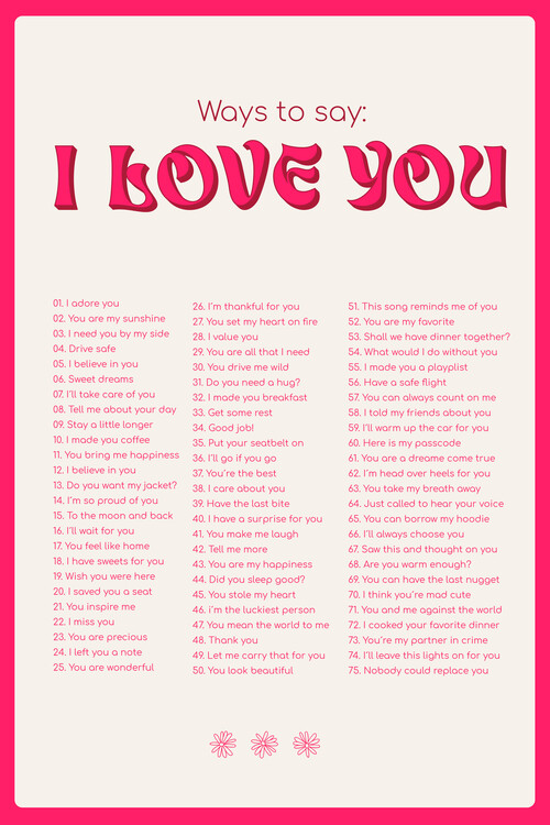 Poster Malou Studio - 75 Ways to say: I love you - Pink