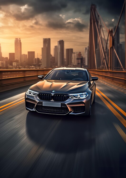 Plakat Black M5 Car racing through the New York Skyline