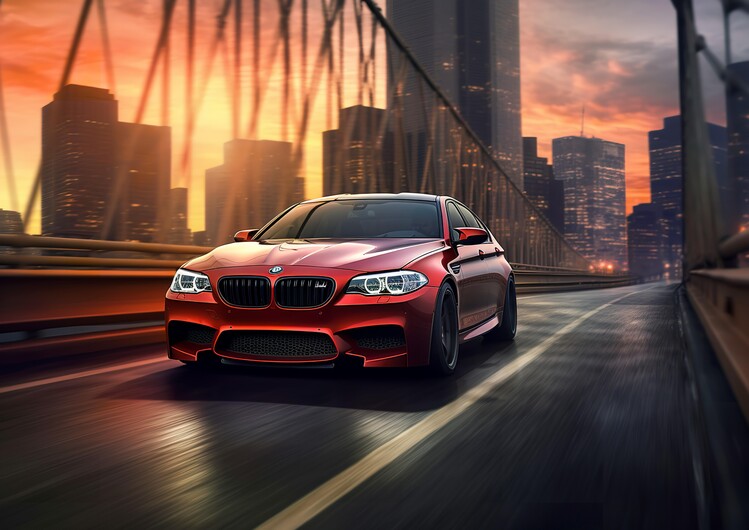 Plakat Red Car leaving New York