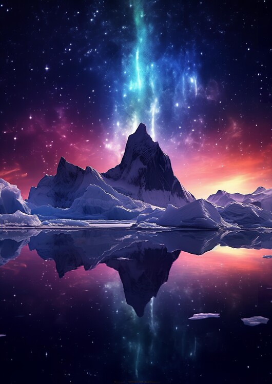 Плакат Cosmic Sky with Aurora reflects in the Sea