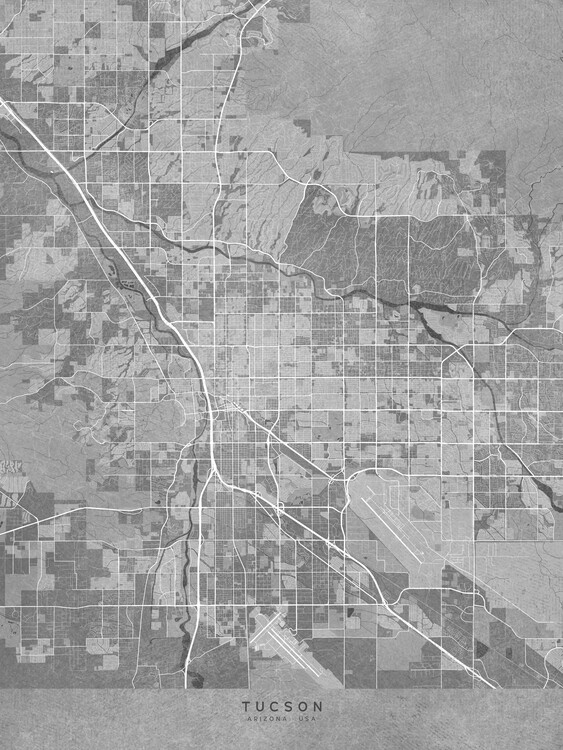 Plakát Map of Tucson (AZ) in grey vintage style