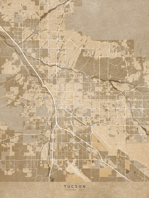 Plakát Map of Tucson (AZ) in sepia vintage style