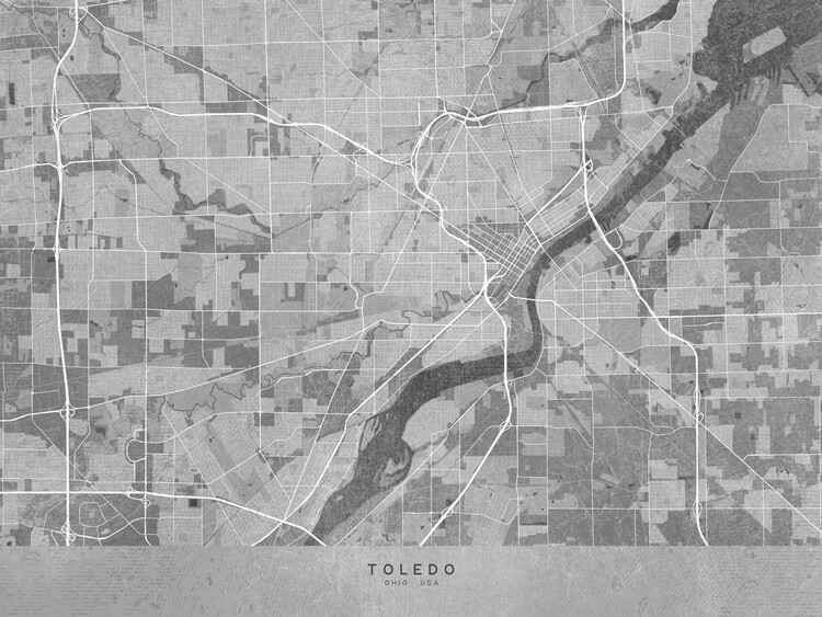 Plakát Map of Toledo (OH) in grey vintage style