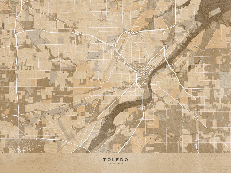 Plakát Map of Toledo (OH) in sepia vintage style