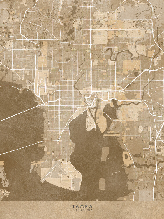 Tableau sur toile Map of Tampa (FL) in sepia vintage style