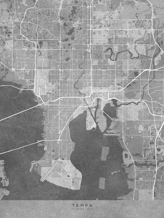 Plakát Map of Tampa (FL) in grey vintage style