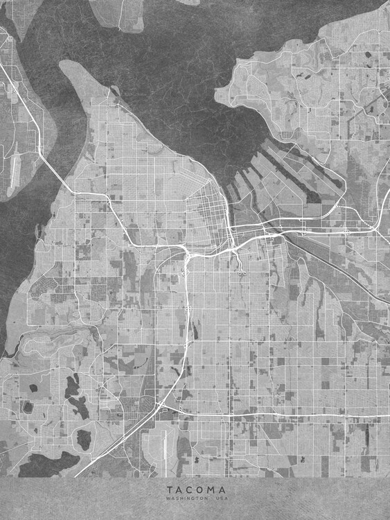Plakát Map of Tacoma (WA) in grey vintage style