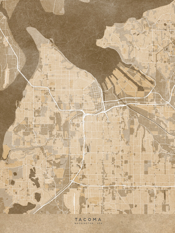 Plakát Map of Tacoma (WA) in sepia vintage style