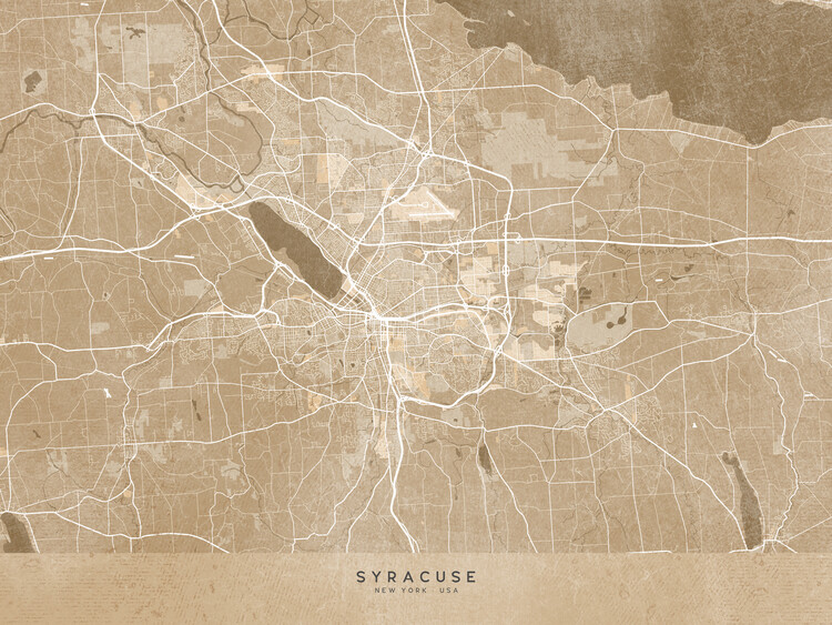 Plakát Map of Syracuse (NY) in sepia vintage style