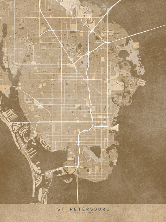 Plakát Map of St. Petersburg (FL, USA) in sepia vintage style
