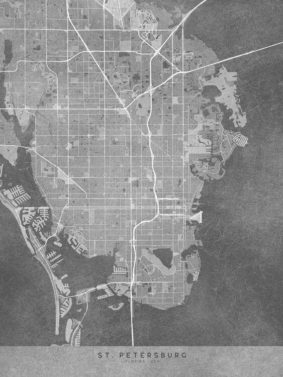 Plakát Map of St. Petersburg (FL, USA) in grey vintage style