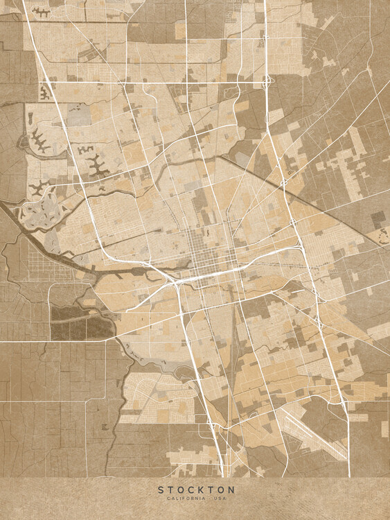 Tableau sur toile Map of Stockton (CA, USA) in sepia vintage style