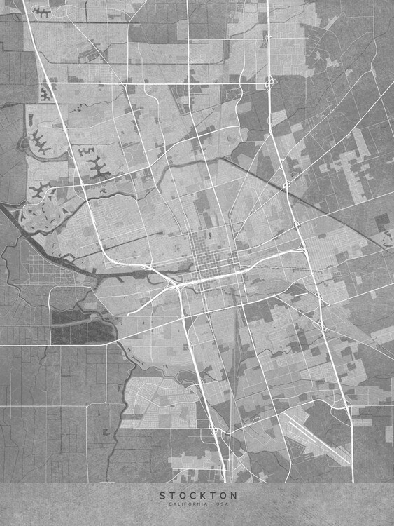 Plakát Map of Stockton (CA, USA) in grey vintage style
