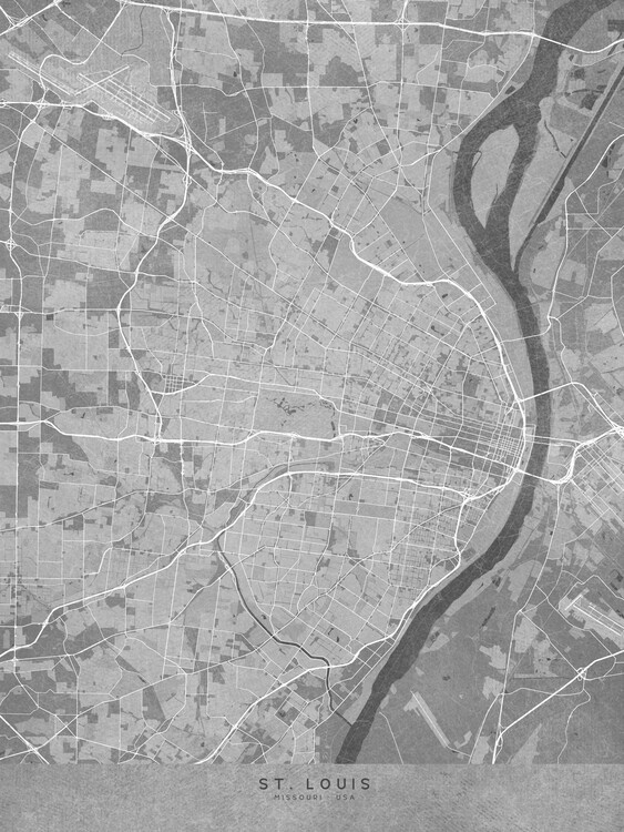 Plakát Map of St. Louis (MO, USA) in grey vintage style