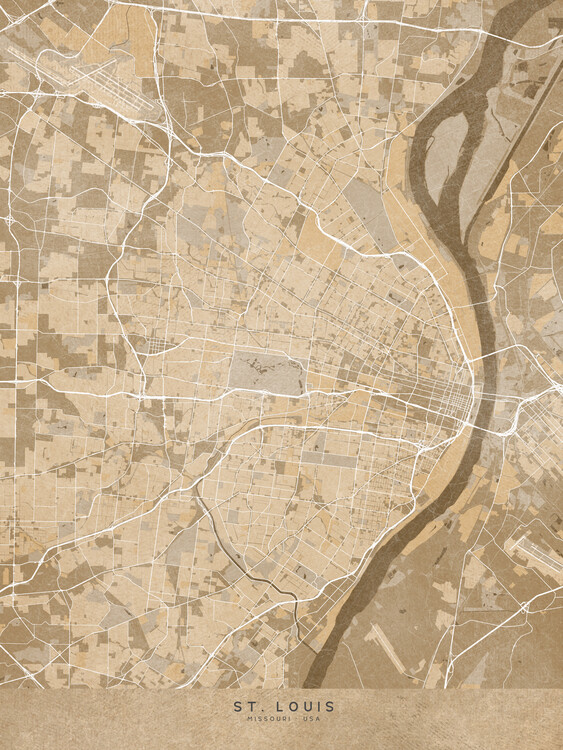 Plakát Map of St. Louis (MO, USA) in sepia vintage style