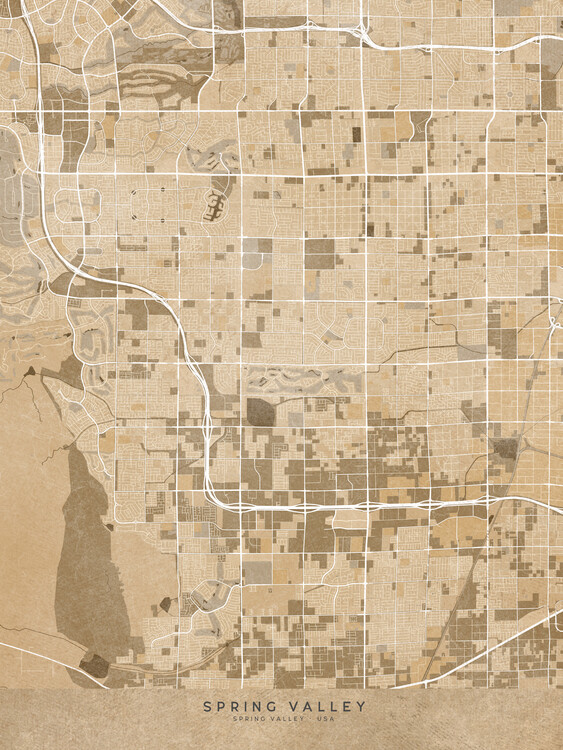 Poster Map of Spring Valley (NV, USA) in sepia vintage style