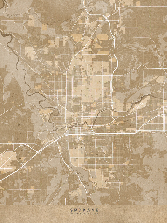 Poster Map of Spokane (WA, USA) in sepia vintage style