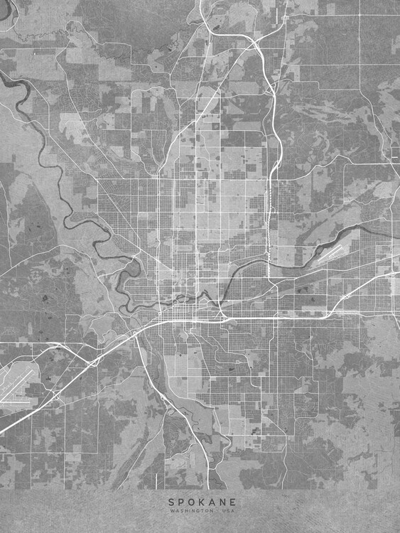 Poster Map of Spokane (WA, USA) in gray vintage style