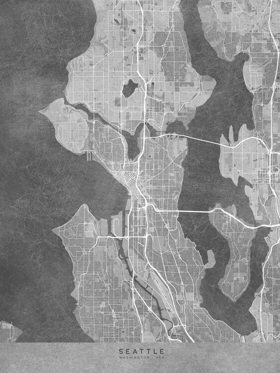 Juliste Map of Seattle (WA, USA) in gray vintage style