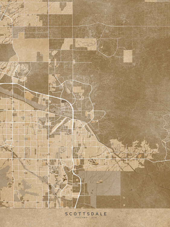 Juliste Map of Scottsdale (AZ, USA) in sepia vintage style