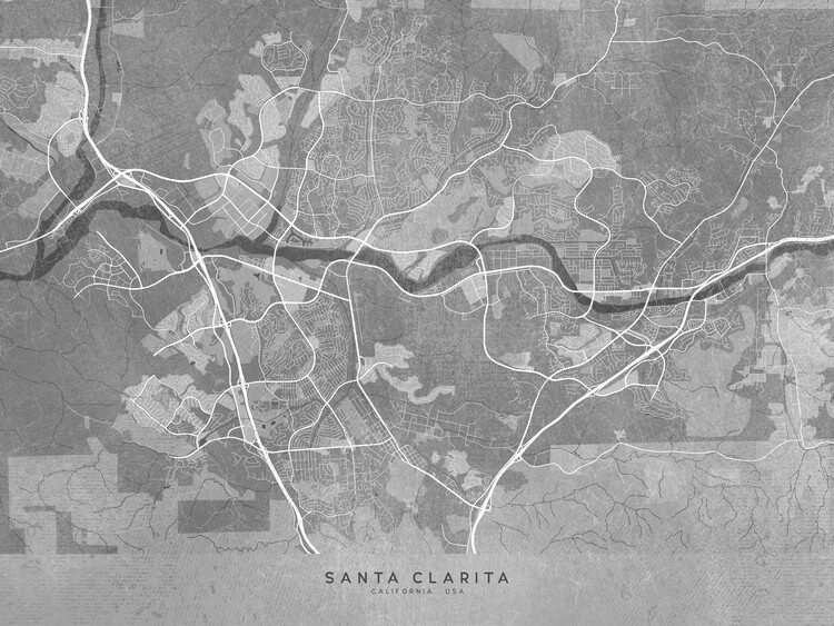 Juliste Map of Santa Clarita (CA, USA) in gray vintage style