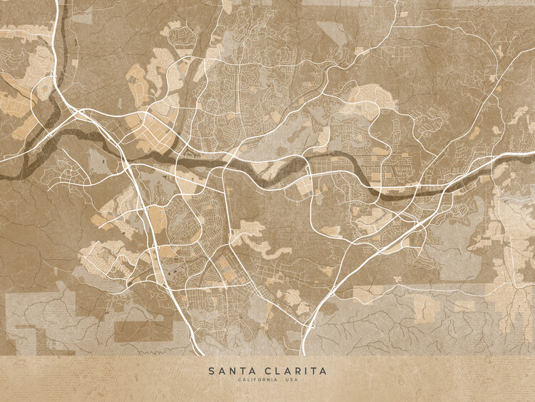 Juliste Map of Santa Clarita (CA, USA) in sepia vintage style
