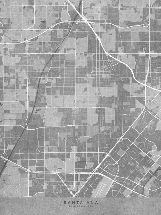 Juliste Map of Santa Ana (CA, USA) in gray vintage style