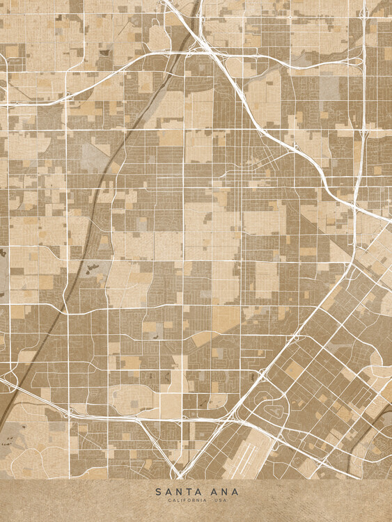 Juliste Map of Santa Ana (CA, USA) in sepia vintage style