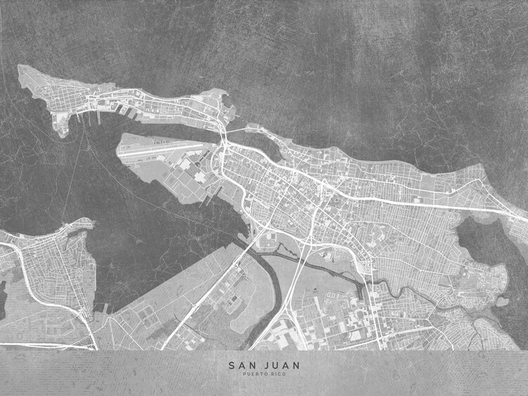 Juliste Map of San Juan (Puerto Rico) in gray vintage style I
