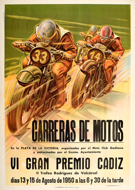 Poster Carreras De Motos VI Gran Premio Cadiz Grand Prix Race 1950
