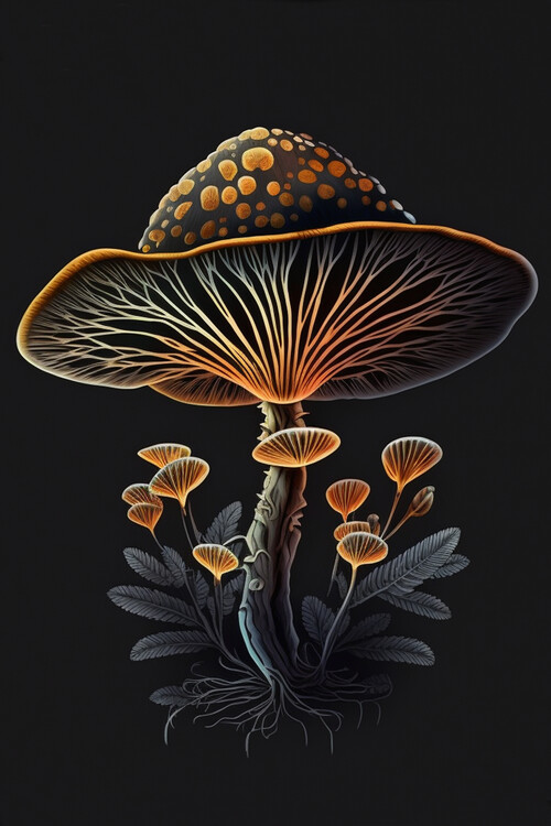 Poster Glowing Mushrooms Into Dark