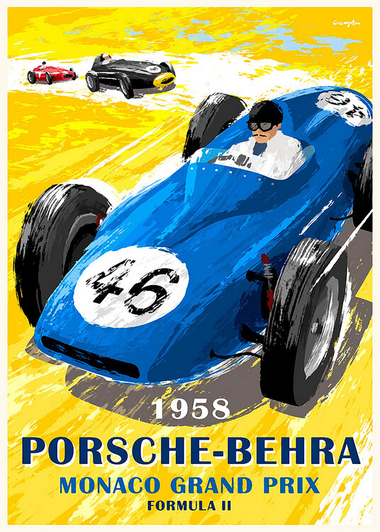 Poster 1958 Porsche-Behra. Monaco Grand Prix Formula II
