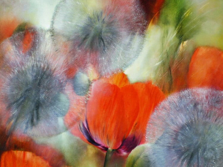 Poster Red poppies and dandelions