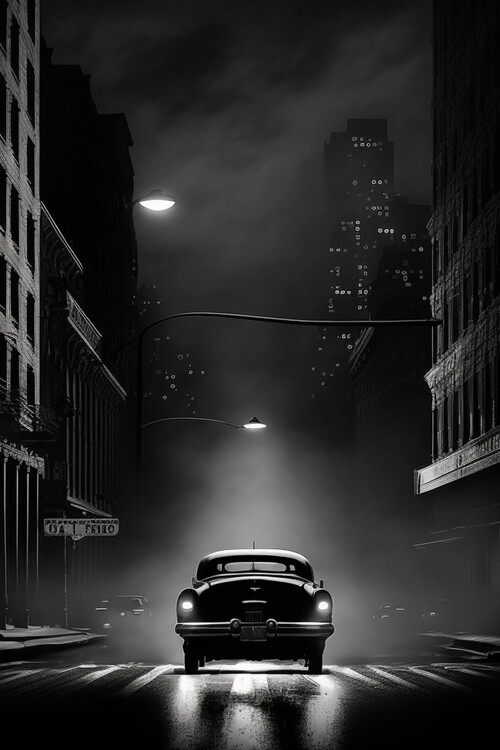 Poster Retro Noir Vintage Black & White Car