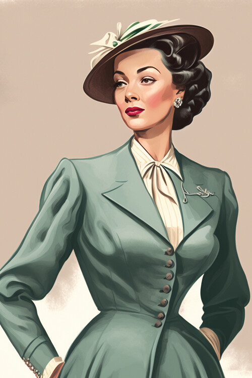 Plakat 1950's Elegant retro Woman Wearing Green Dress