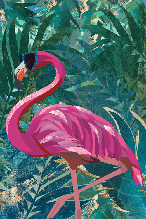 Poster Tropical flamingo jungle