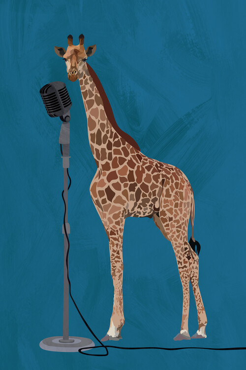 Poster Giraffe on the microphone