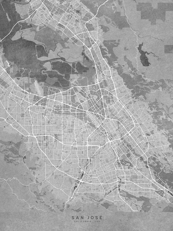 Juliste Map of San Jose (CA, USA) in gray vintage style