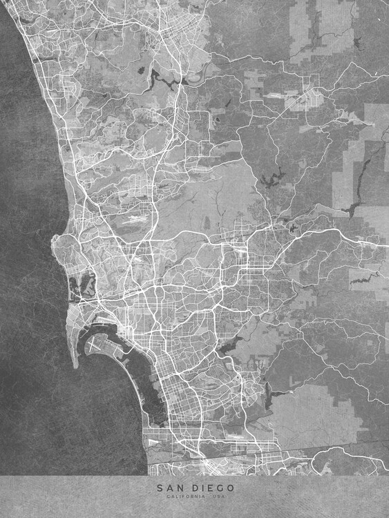 T-shirt Map of San Diego (CA, USA) in gray vintage style