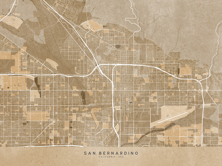 Juliste Map of San Bernardino (CA, USA) in sepia vintage style