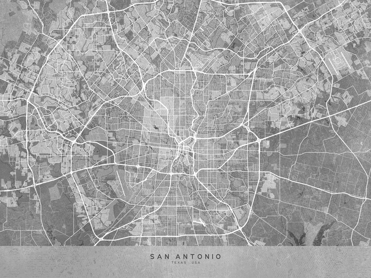 Juliste Map of San Antonio (TX, USA) in gray vintage style
