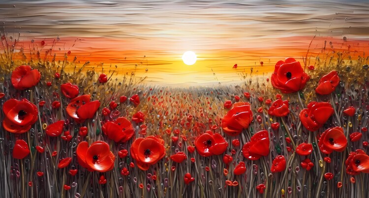 Poster Nature's Symphony: Mediterranean Landscapes with Red Poppies