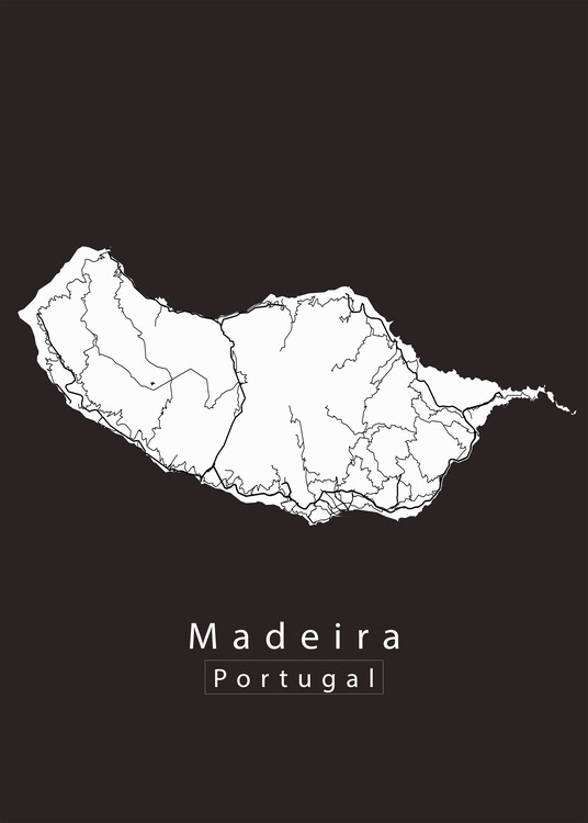 Poster Madeira Portugal Island Map white