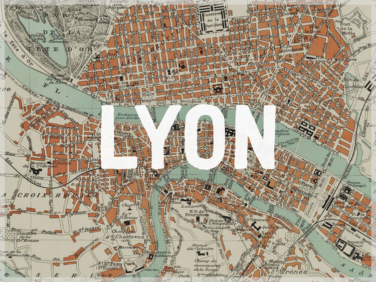 Cuadro en lienzo Lyon Map - Historical & Vintage Maps