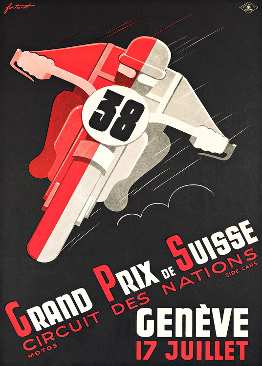 Poster GRAND PRIX DE SUISSE  GENÈVE. 1938